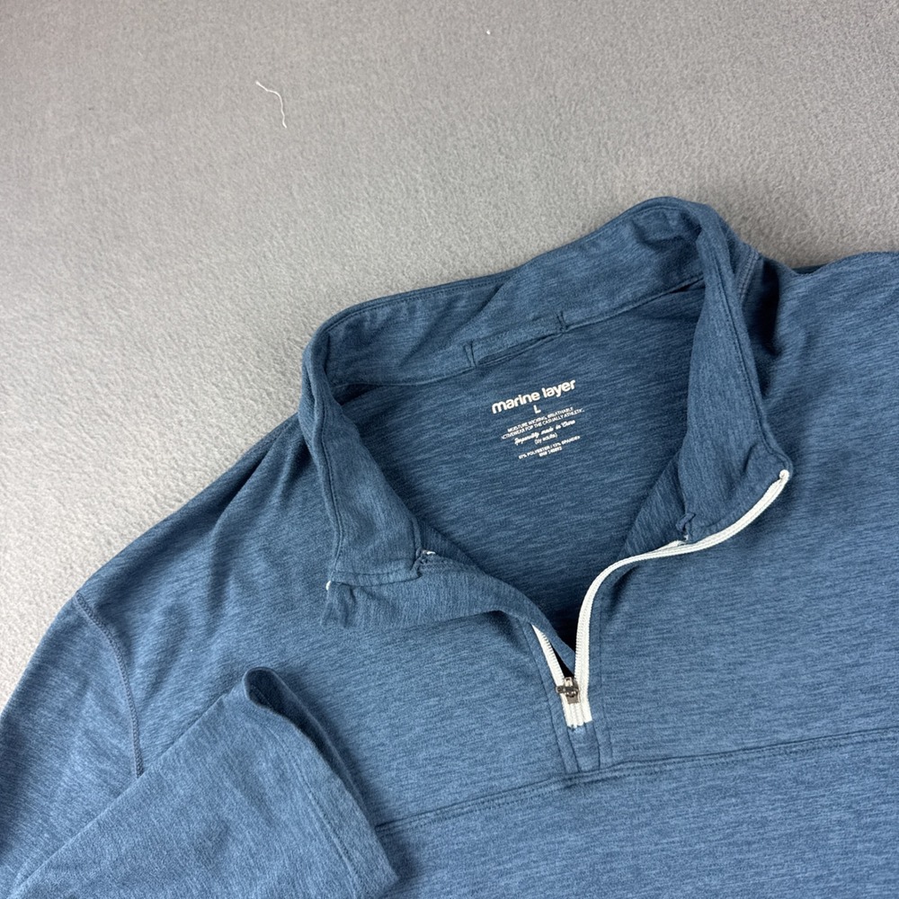 Marine Layer Pullover Mens L Blue 1/4 Zip Weekend Long Sleeve Activewear Stretch